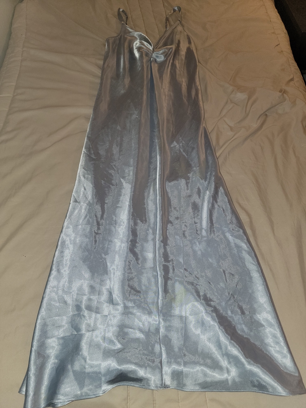 Jones New York Silver Satin Slip Maxi Dress